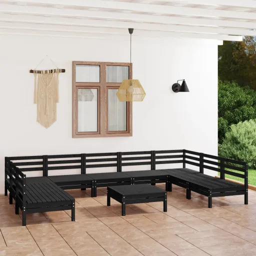 Conjunto Lounge de Jardim Pinho Maciço Preto (10 pcs)