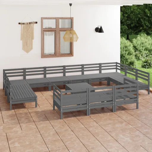 Conjunto Lounge de Jardim Pinho Maciço Cinza (14 pcs)