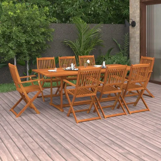 Conjunto de Jantar para Jardim 220x90x75 cm Acácia Maciça (9 pcs)