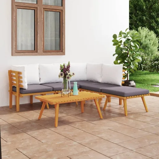 Conjunto Lounge de Jardim com Almofadões Acácia Maciça (6 pcs)