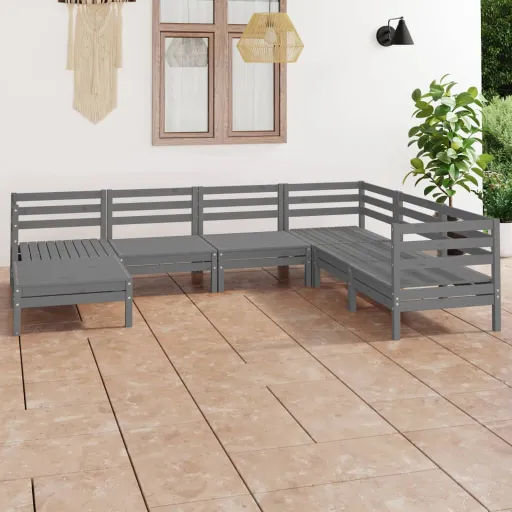 Conjunto Lounge de Jardim Pinho Maciço Cinzento (7 pcs)