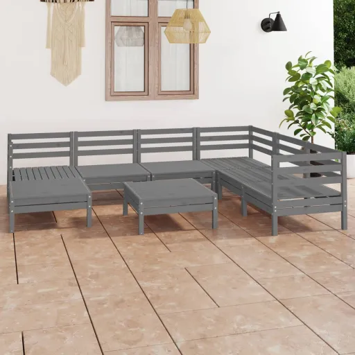 Conjunto Lounge de Jardim Pinho Maciço Cinzento (8 pcs)