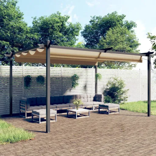 Gazebo de Jardim com Telhado Retrátil 4x3 m Cinza-Acastanhado