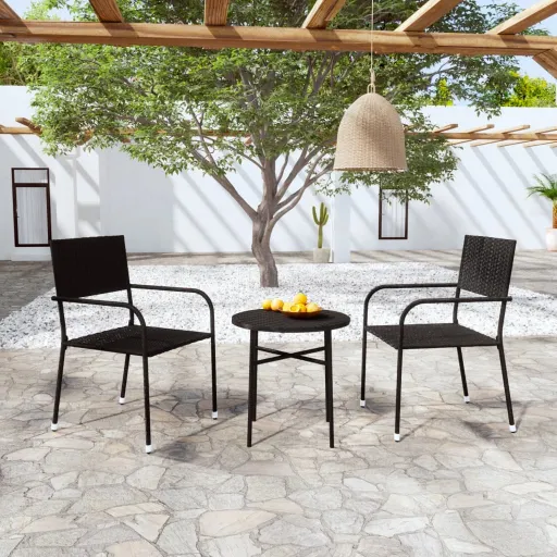 Conjunto de Jantar para Jardim Vime PE Preto (3 pcs)