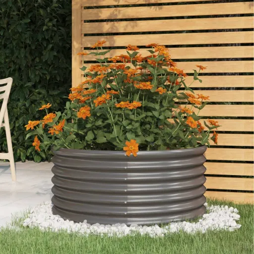 Vaso/Floreira de Jardim Aço Revestido a pó 80x80x36 cm Cinza