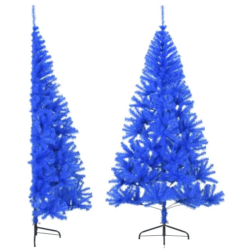 Meia Árvore de Natal Artificial com Suporte 210 cm PVC Azul