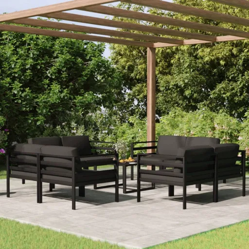 Conjunto Lounge Jardim com Almofadões Alumínio Antracite (9 pcs)