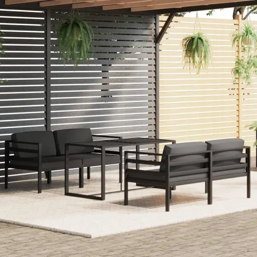 Conjunto Lounge Jardim com Almofadões Alumínio Antracite (5 pcs)