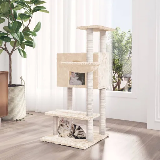 Árvore p/ Gatos c/ Postes Arranhadores Sisal 108,5 cm Cor Creme