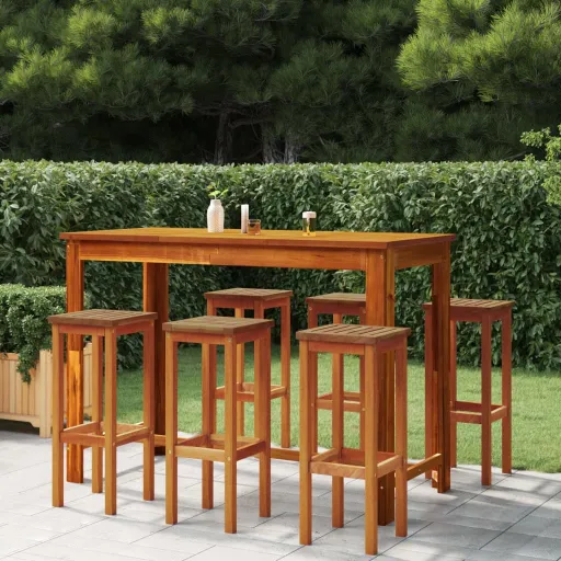 Conjunto de Bar para Jardim Madeira de Acácia Maciça (7 pcs)