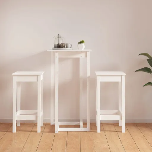 Conjunto de Bar Pinho Maciço Branco (3 pcs)