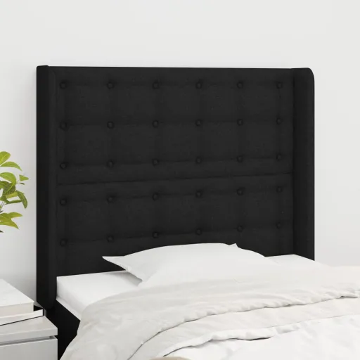 Cabeceira de Cama c/ Abas Tecido 93x16x118/128 cm Preto