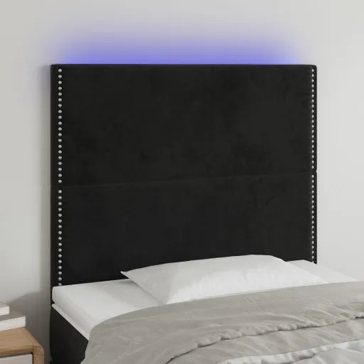 Cabeceira Cama c/ LED Veludo 100x5x118/128 cm Preto