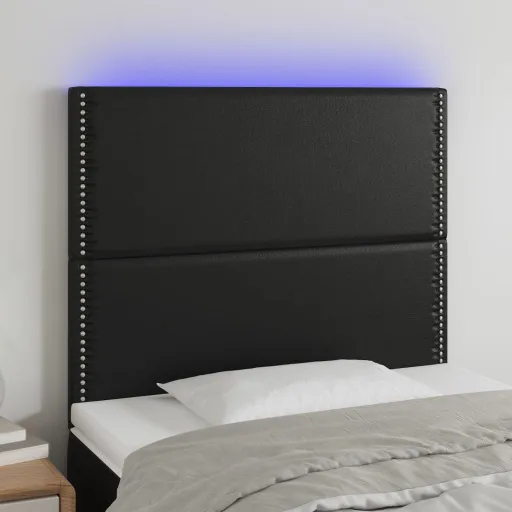 Cabeceira Cama c/ LED Couro Artificial 100x5x118/128 cm Preto