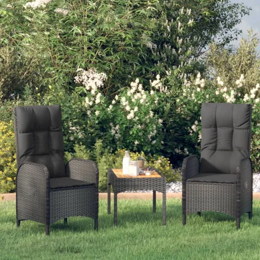 Conjunto Lounge de Jardim c/ Almofadões Vime PE Preto (3 pcs)