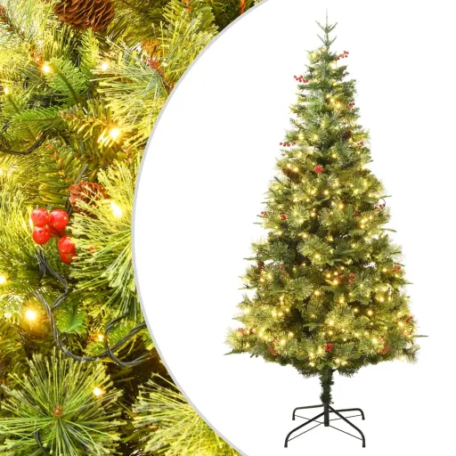 Árvore de Natal com Pinhas Pré-Iluminada 150 cm PVC e PE Verde