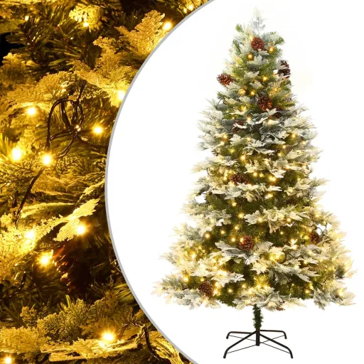 Árvore de Natal com Pinhas Pré-Iluminada 195 cm PVC e PE Verde