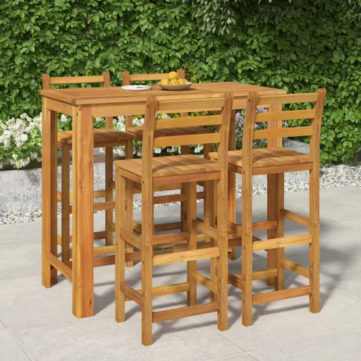 Conjunto de Bar para Jardim Madeira de Acácia Maciça (5 pcs)