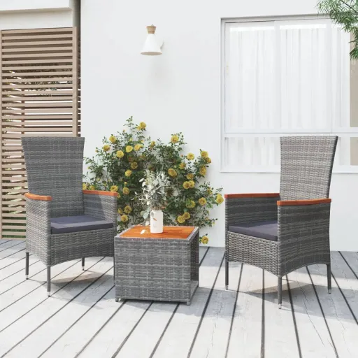 Conjunto Lounge de Jardim Vime PE/Acácia Maciça Cinza (3 pcs)