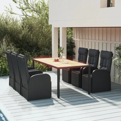 Conjunto de Jantar p/ Jardim Vime PE/Acácia Maciça Preto (7 pcs)