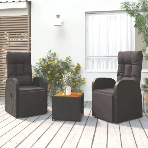 Conjunto Lounge para Jardim Vime PE/Acácia Maciça Preto (3 pcs)