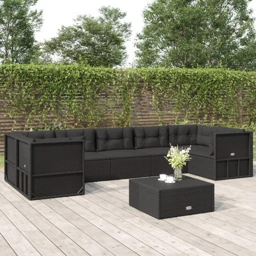 Conjunto Lounge de Jardim c/ Almofadões Vime PE Preto (7 pcs)