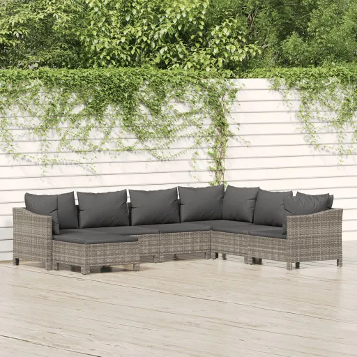 Conjunto Lounge de Jardim c/ Almofadões Vime PE Cinzento (7 pcs)