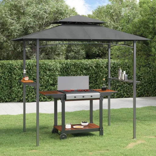 Gazebo Churrasco Prateleiras Laterais 240x150x243 Aço Antracite