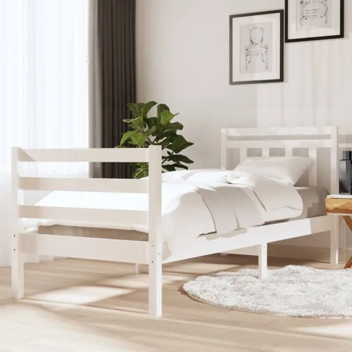 Estrutura de Cama 90x200 cm Madeira Maciça Branco