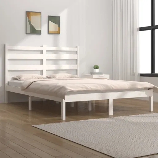 Estrutura de Cama 140x190 cm Madeira de Pinho Maciça Branco