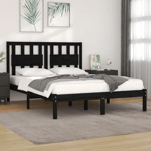 Estrutura de Cama Pequena Casal 120x190 cm Pinho Maciço Preto