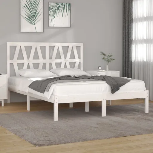 Estrutura de Cama 140x190 cm Madeira de Pinho Maciça Branco