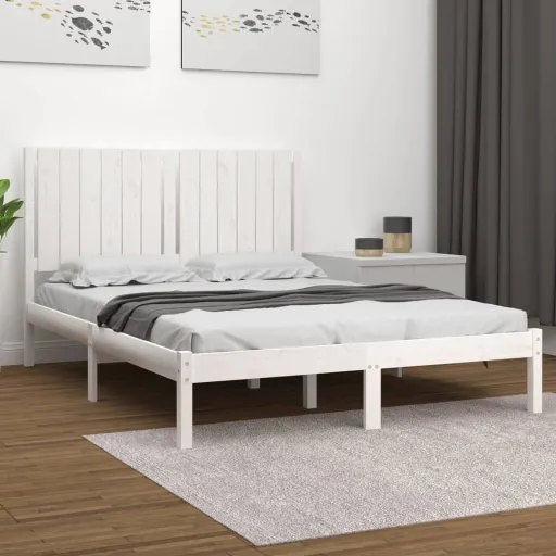 Cama Sem Colchão 140x190 cm Madeira de Pinho Maciça Branco