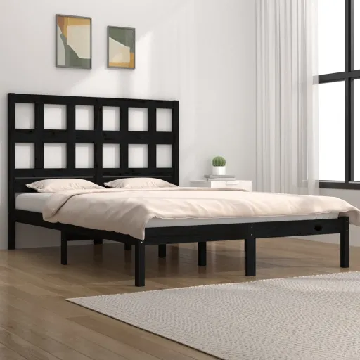 Estrutura de Cama Pequena Casal 120x190 cm Pinho Maciço Preto