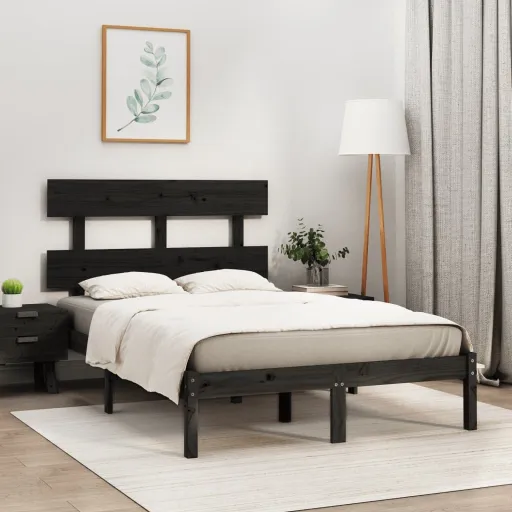 Estrutura Cama Pequena Casal 120x190 cm Pinho Maciço Preto