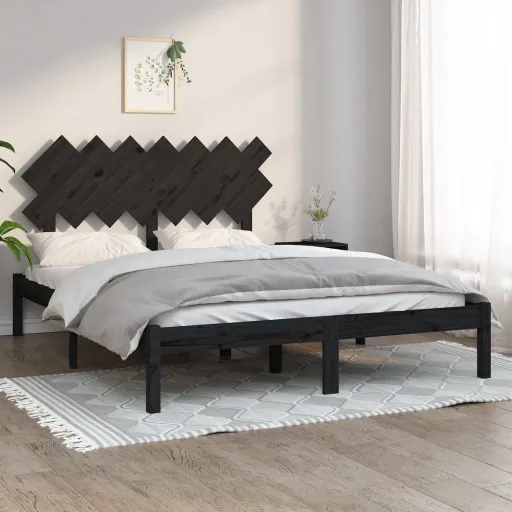 Estrutura de Cama 140x190 cm Madeira Maciça Preto