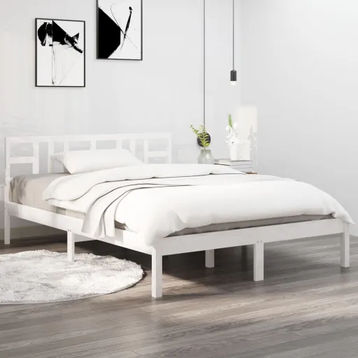 Estrutura de Cama 140x190 cm Madeira Maciça Branco