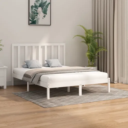 Estrutura de Cama 160x200 cm Madeira Maciça Branco