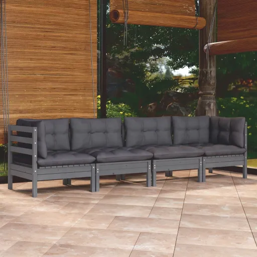 Conjunto Lounge de Jardim + Almofadões Pinho Maciço (4 pcs)