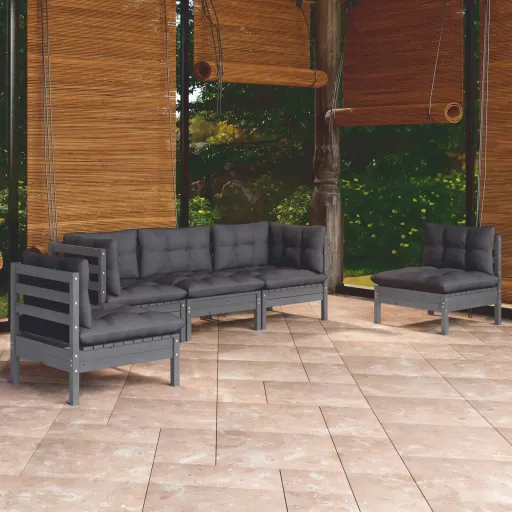 Conjunto Lounge de Jardim c/ Almofadões Pinho Maciço (5 pcs)