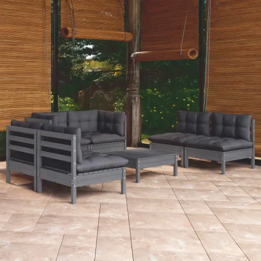 Conjunto Lounge de Jardim c/ Almofadões Pinho Maciço (7 pcs)