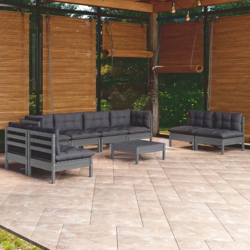 Conjunto Lounge de Jardim c/ Almofadões Pinho Maciço (9 pcs)