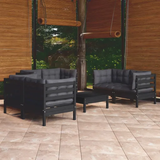 Conjunto Lounge de Jardim c/ Almofadões Pinho Maciço (7 pcs)