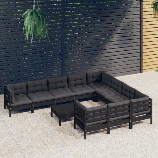 Conjunto Lounge de Jardim c/ Almofadões Pinho Preto (11 pcs)