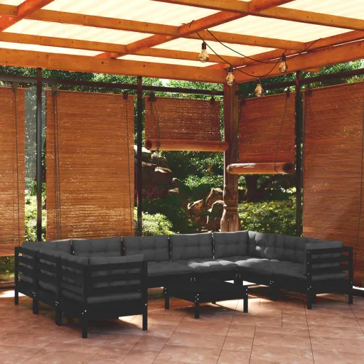 Conjunto Lounge de Jardim c/ Almofadões Pinho Preto (10 pcs)