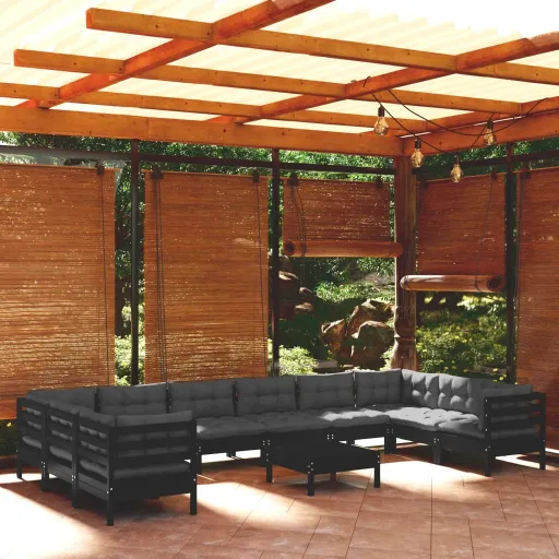 Conjunto Lounge de Jardim c/ Almofadões Pinho Preto (11 pcs)