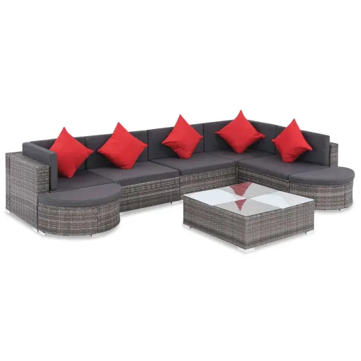 Conjunto Lounge de Jardim c/ Almofadões Vime PE Cinzento (8 pcs)