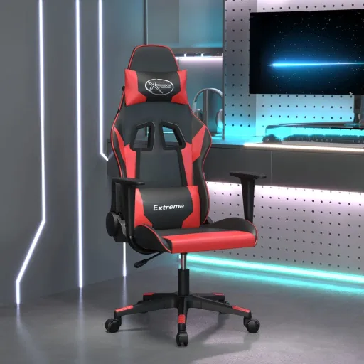 Cadeira Gaming Couro Artificial Preto e Vermelho