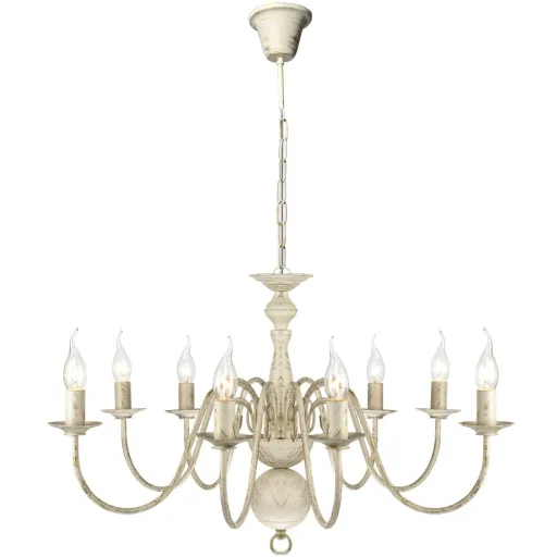 Candelabro de Metal Branco Antigo com 8 Lâmpadas E14