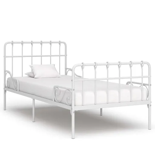 Estrutura de Cama com Estrado de Ripas 90x200 cm Metal Branco